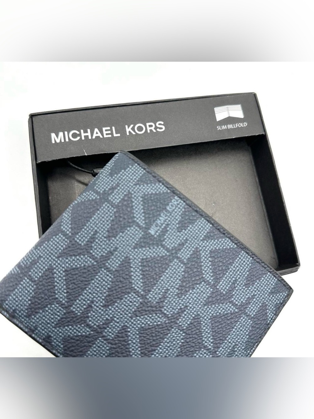 New Michael Kors Jet Set Logo Slim Billfold Wallet Black & Gray - Picture 3 of 7